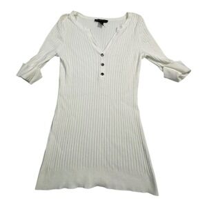 INC International Concepts Petite Ribbed V Neck Button Front Sweater Shirt White